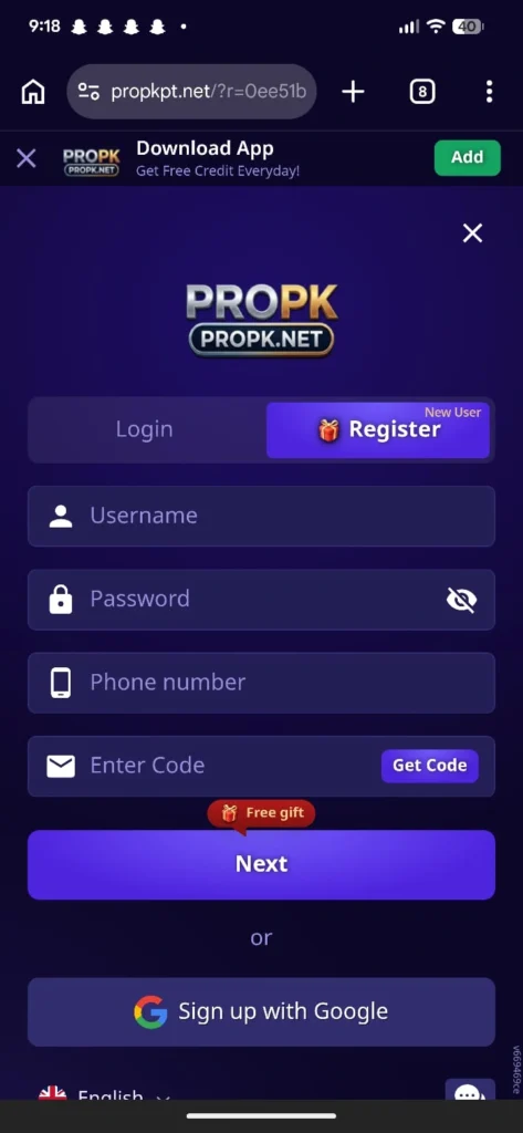 Propk game register image